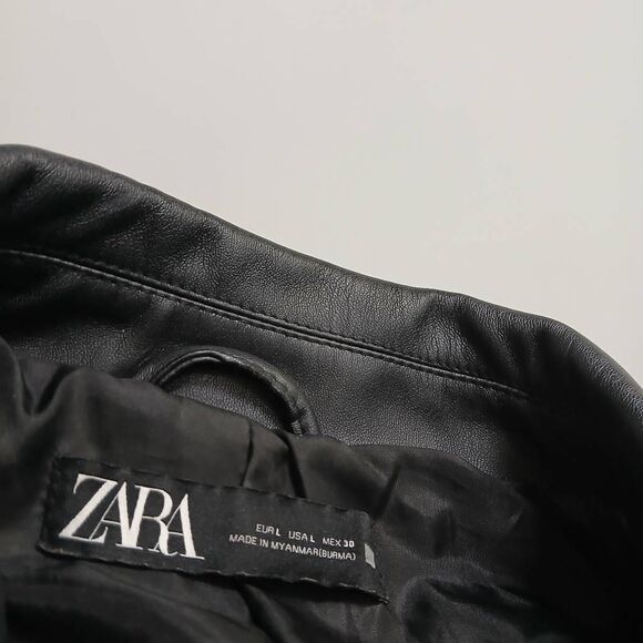 Zara womens large biker jacket leather black - Picture 7 of 8